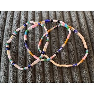 Tila Boho Beaded Stretch‎ Bracelets Set Multi Color Stones Gold Tone Accents